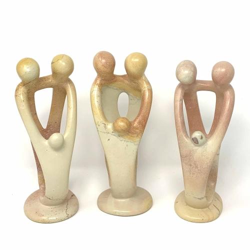 Natural 8-inch Tall Soapstone Family Sculpture - 2 Parents 1 Child - Smolart - Yvonne’s 100th Wish Inc