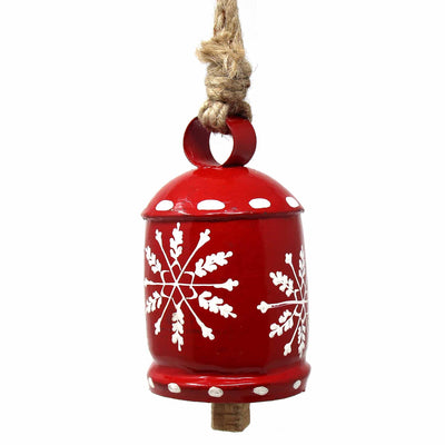 Recycled Rustic Red and White Snowflake Irong Hanging Bell