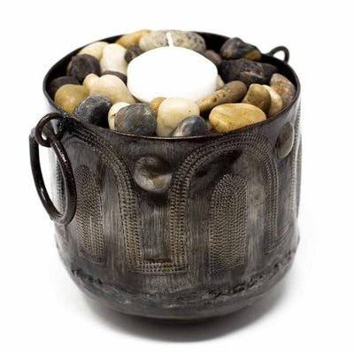 Hammered Metal Container with Round Handles - Croix des Bouquets - Yvonne’s 100th Wish Inc