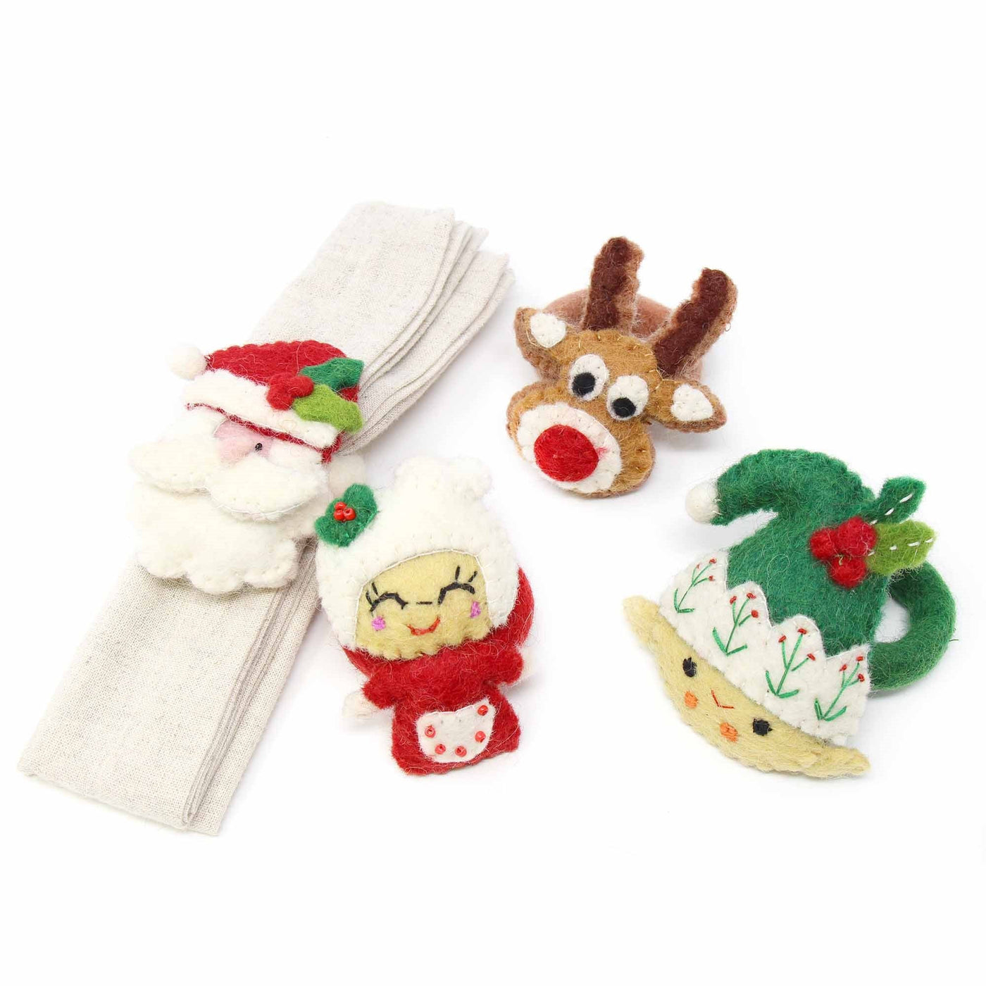 Hand Felted Christmas Napkin Rings, Set of Four - Global Groove (T) - Yvonne’s 100th Wish Inc