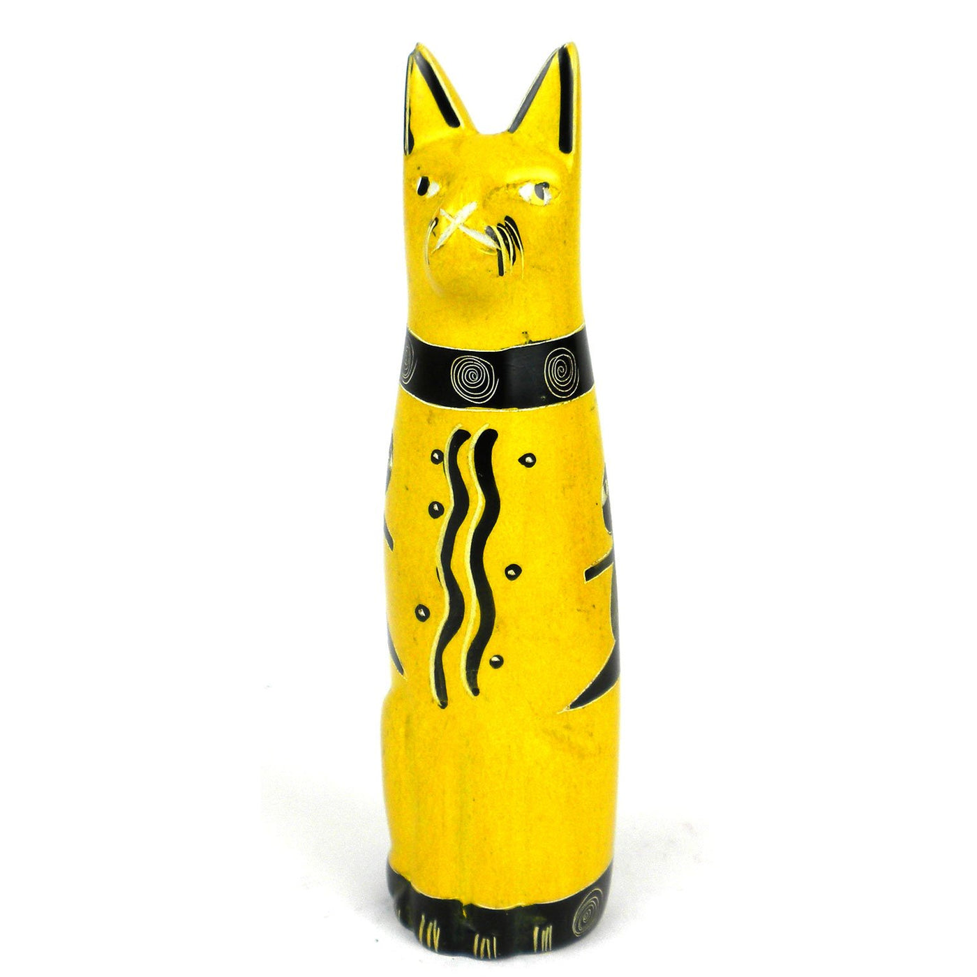 Handcrafted 5-inch Soapstone Sitting Cat Sculpture in Yellow - Smolart - Yvonne’s 100th Wish Inc