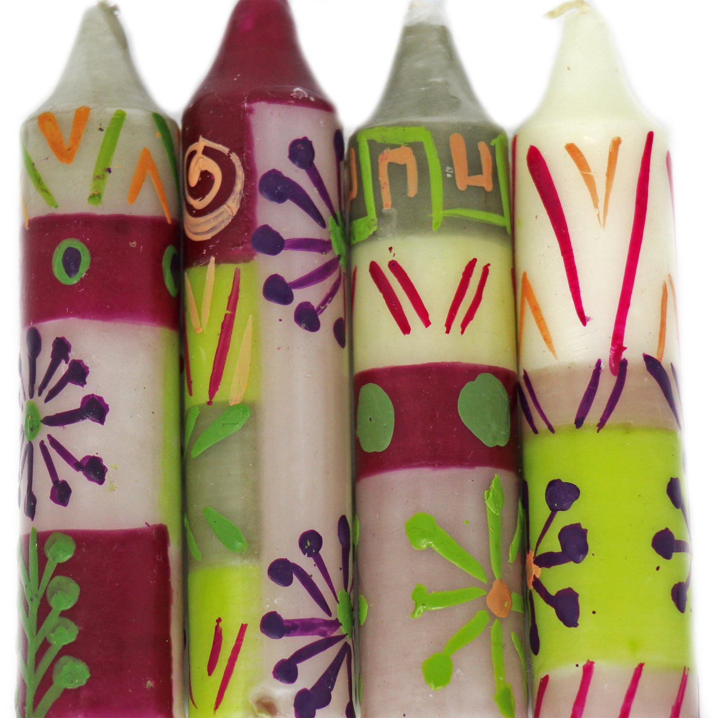 Hand-Painted 4" Dinner or Shabbat Candles, Set of 4 (Kileo Design) - Yvonne’s 100th Wish Inc