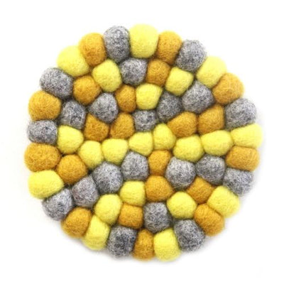 Hand Crafted Felt Ball Trivets from Nepal: Round Chakra, Yellows - Global Groove (T) - Yvonne’s 100th Wish Inc