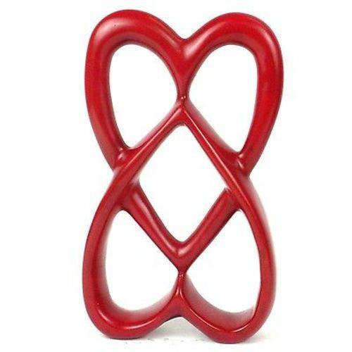 Handcrafted 8-inch Soapstone Connected Hearts Sculpture in Red - Smolart - Yvonne’s 100th Wish Inc