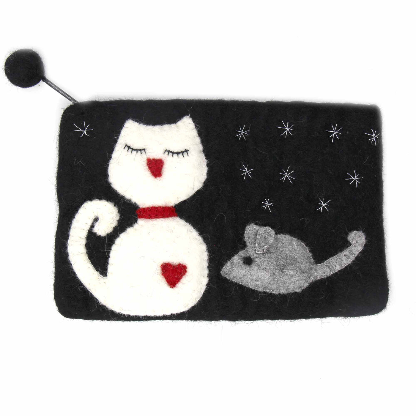 Hand Crafted Felt: White Cat Pouch - Yvonne’s 100th Wish Inc