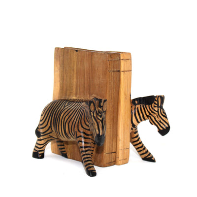 Carved Wood Zebra Book Ends, Set of 2 - Yvonne’s 100th Wish Inc