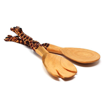 Hand-Carved Giraffe Salad Serving Set - Jedando Handicrafts - Yvonne’s 100th Wish Inc
