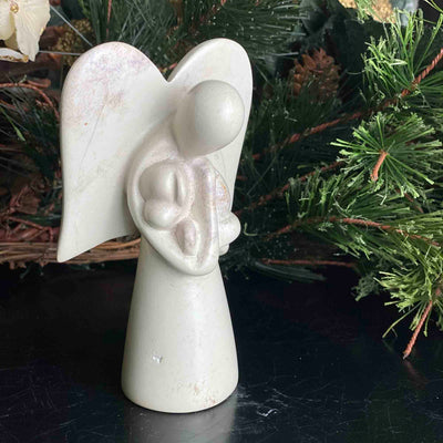 Angel Soapstone Sculpture Holding Dog - Yvonne’s 100th Wish Inc