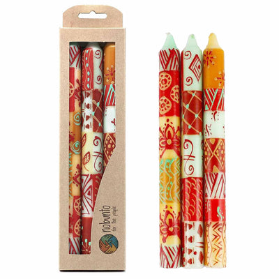 Hand Painted Candles in Owoduni Design (three tapers) - Nobunto - Yvonne’s 100th Wish Inc