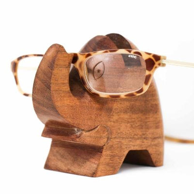 Elephant Eyeglass Acacia Wood Stand - Yvonne’s 100th Wish Inc