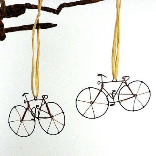 Recycled Wire Bicycle Ornament, Set of 2