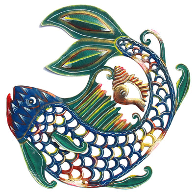 24 inch Painted Fish & Shell - Caribbean Craft - Yvonne’s 100th Wish Inc