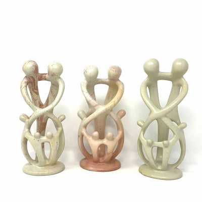 Natural 8-inch Tall Soapstone Family Sculpture - 2 Parents 4 Children - Smolart - Yvonne’s 100th Wish Inc