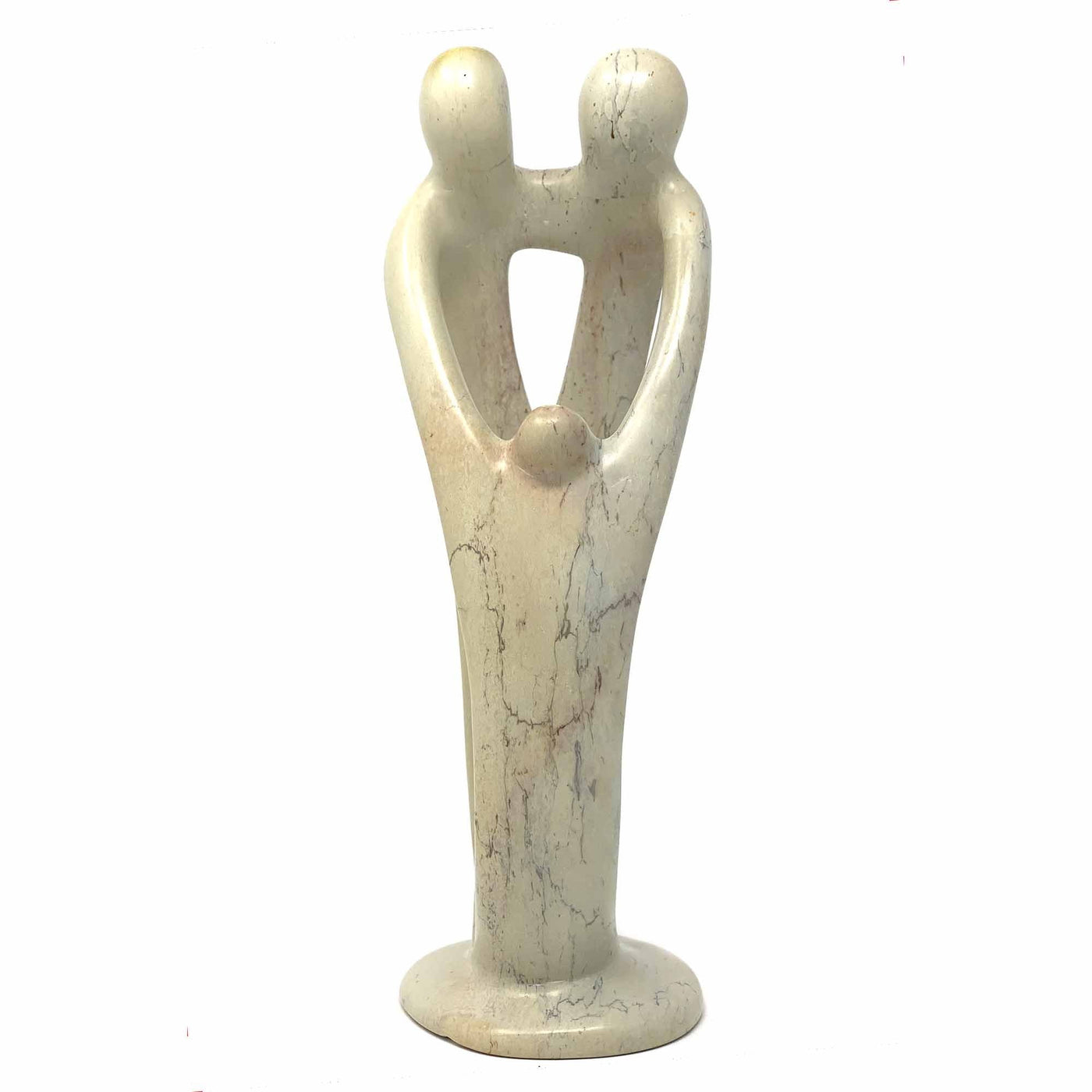 Natural 8-inch Tall Soapstone Family Sculpture - 2 Parents 1 Child - Smolart - Yvonne’s 100th Wish Inc