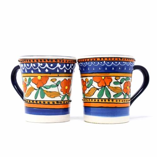 Flared Coffee Cups - Orange and Blue, Set of Two - Encantada - Yvonne’s 100th Wish Inc
