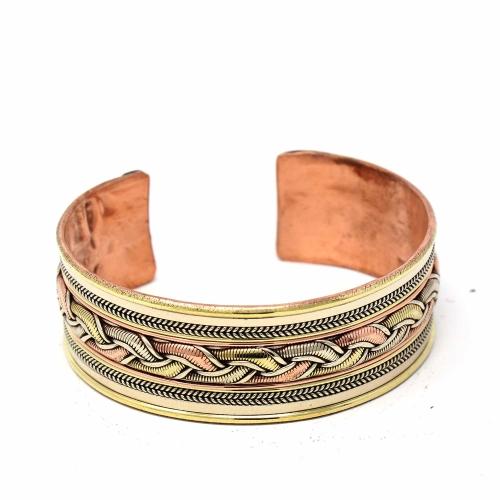 Copper and Brass Cuff Bracelet: Healing Ribbon - DZI (J) - Yvonne’s 100th Wish Inc
