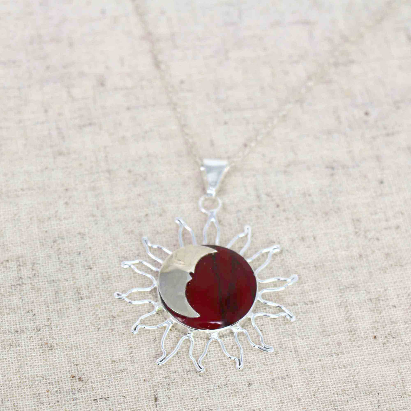 Sun and Moon Red Jasper Pendant with Chain
