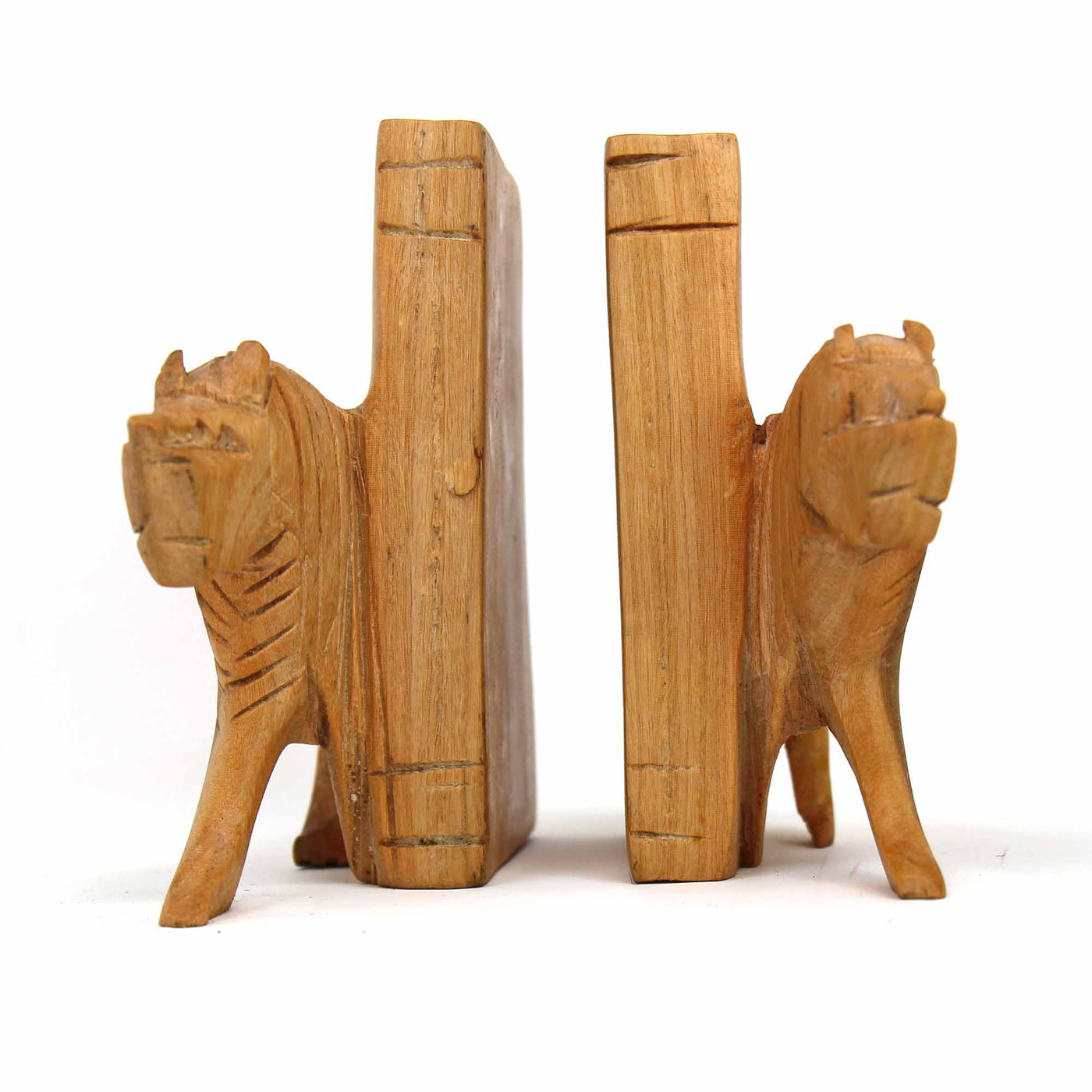 Carved Wood Lion Book Ends, Set of 2 - Yvonne’s 100th Wish Inc