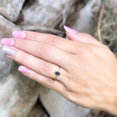 Ring: Black Druzy Agate Stone - Starfish Project