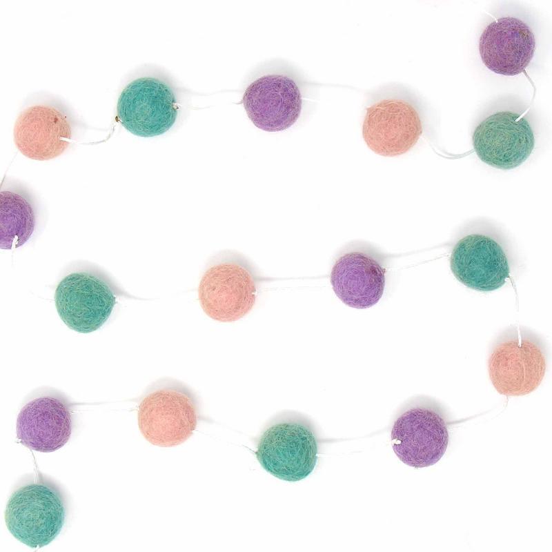 Hand Crafted Felt Pom Pom Garlands: Pink, Lavender, Turquoise - Yvonne’s 100th Wish Inc