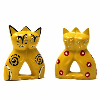 Handcrafted 4-inch Soapstone Love Cats Sculpture in Yellow - Smolart - Yvonne’s 100th Wish Inc