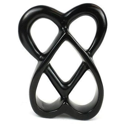 Handcrafted 8-inch Soapstone Connected Hearts Sculpture in Black - Smolart - Yvonne’s 100th Wish Inc