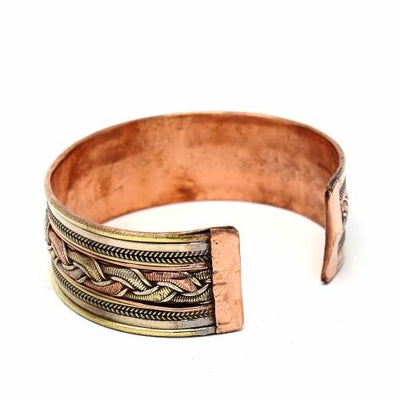 Copper and Brass Cuff Bracelet: Healing Ribbon - DZI (J) - Yvonne’s 100th Wish Inc