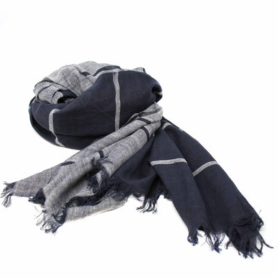 Hand-printed Cotton Scarf, Black & Gray Stripes with Fringe - Yvonne’s 100th Wish Inc