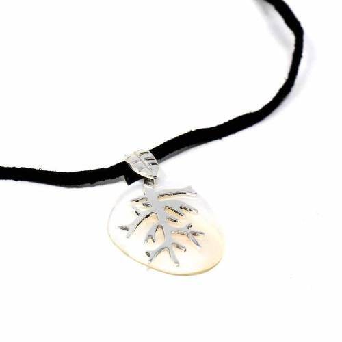 Pendant, Silver Branches on Mother of Pearl
