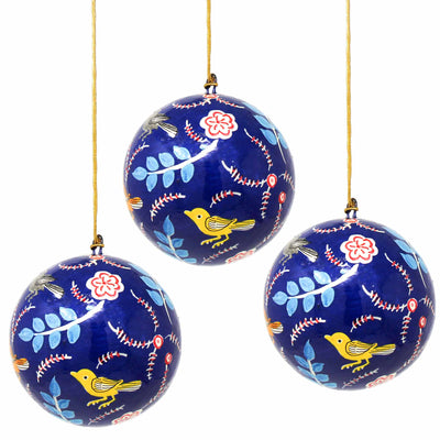 Handpainted Ornament Birds and Flowers, Blue - Pack of 3 - Yvonne’s 100th Wish Inc
