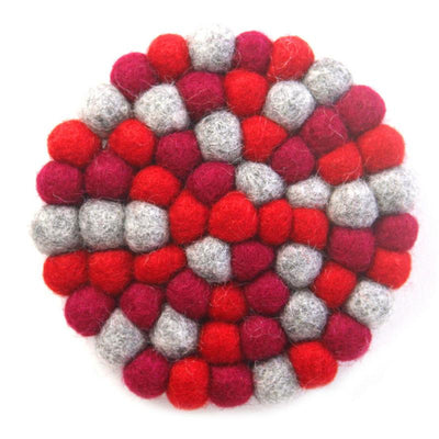 Hand Crafted Felt Ball Coasters from Nepal: 4-pack, Chakra Reds - Global Groove (T)