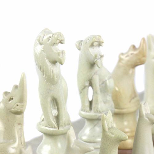 Hand Carved Soapstone Animal Chess Set - 15" Board - Smolart - Yvonne’s 100th Wish Inc