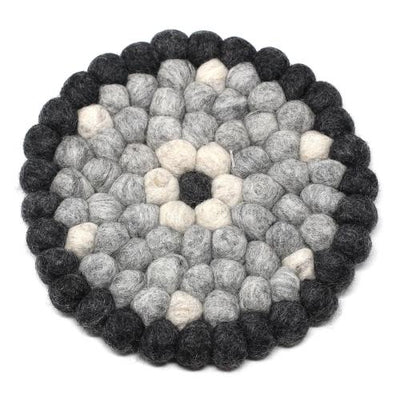 Hand Crafted Felt Ball Trivets from Nepal: Round Flower Design, Black/Grey - Global Groove (T) - Yvonne’s 100th Wish Inc