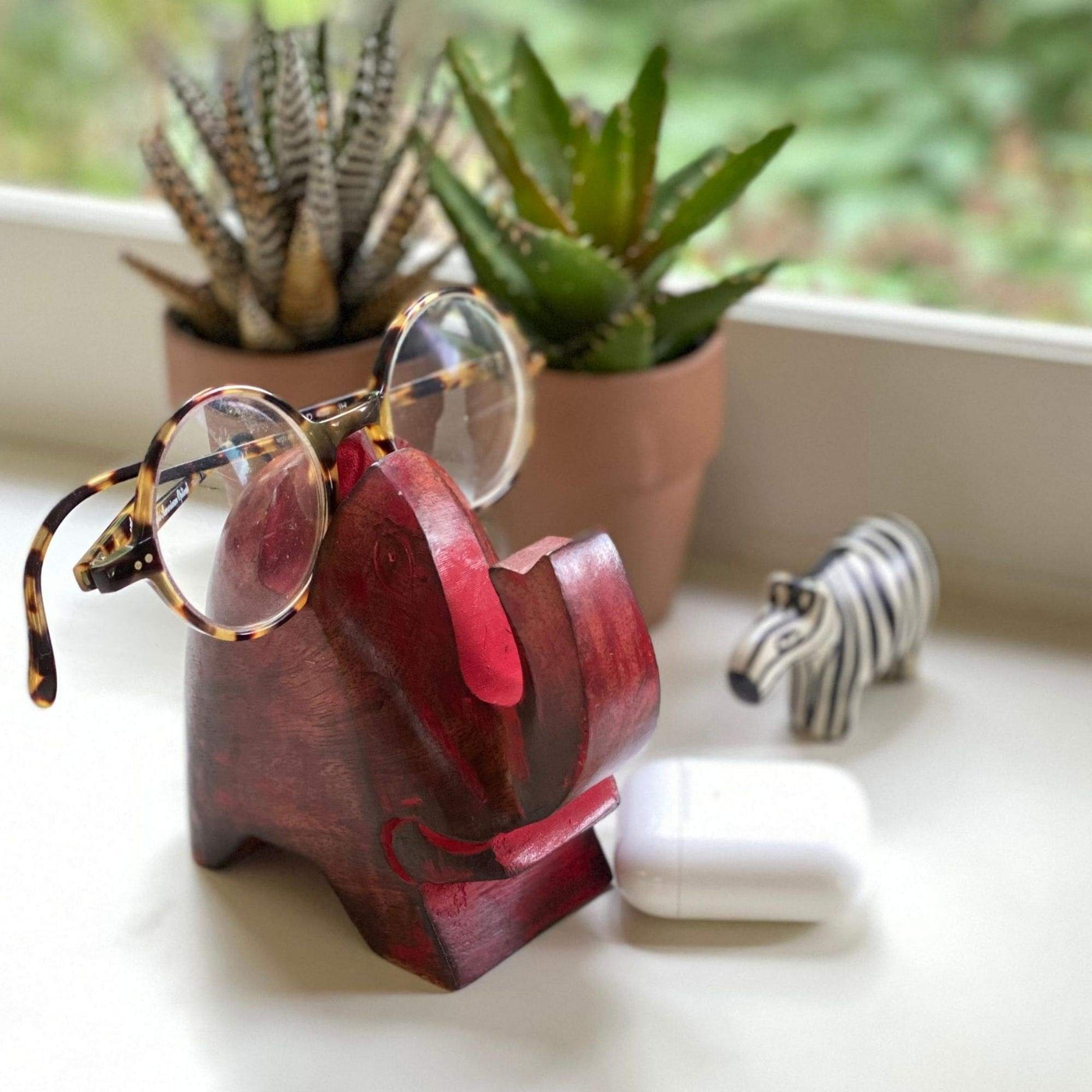 Elephant Eyeglass Stand in Red Wash - Yvonne’s 100th Wish Inc