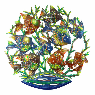 24-Inch Painted School of Fish Metal Wall Art - Croix des Bouquets - Yvonne’s 100th Wish Inc