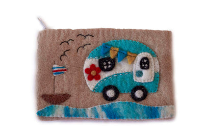 Hand Crafted Felt: Camper Van Pouch - Yvonne’s 100th Wish Inc