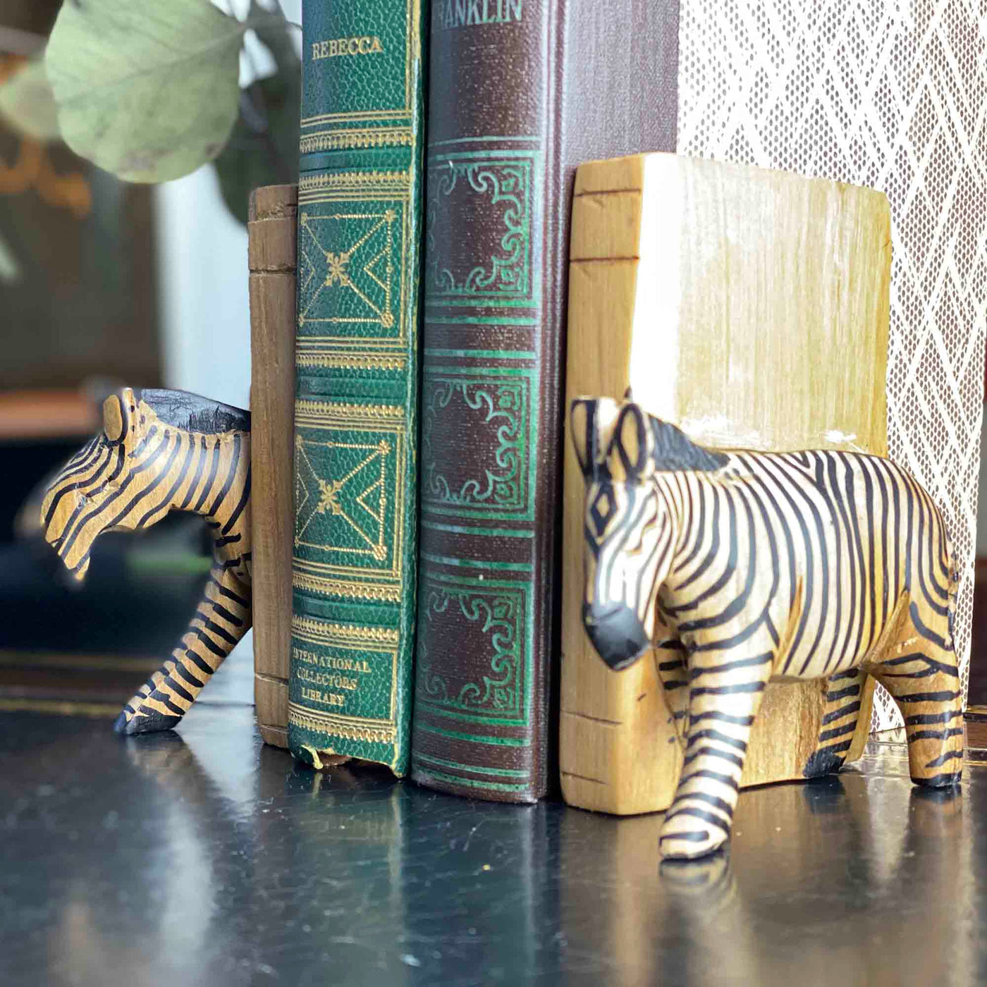Carved Wood Zebra Book Ends, Set of 2 - Yvonne’s 100th Wish Inc