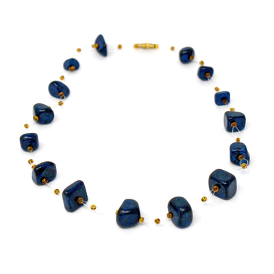 Floating Stone & Maasai Bead Necklace, Navy - Yvonne’s 100th Wish Inc