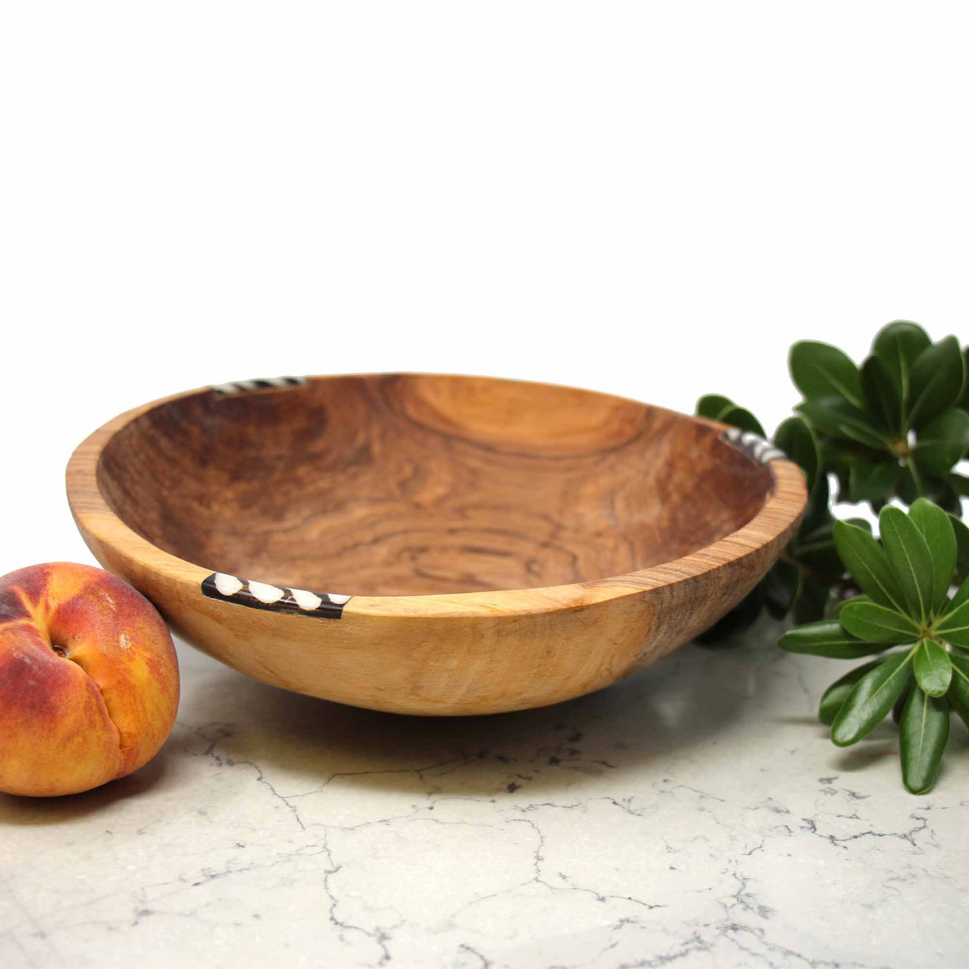 Handcarved Olive Wood Bowl 9 inch with Inlaid Bone - Jedando Handicrafts - Yvonne’s 100th Wish Inc