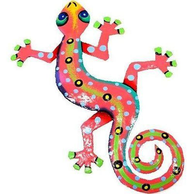 Eight Inch Pink Metal Gecko - Caribbean Craft - Yvonne’s 100th Wish Inc