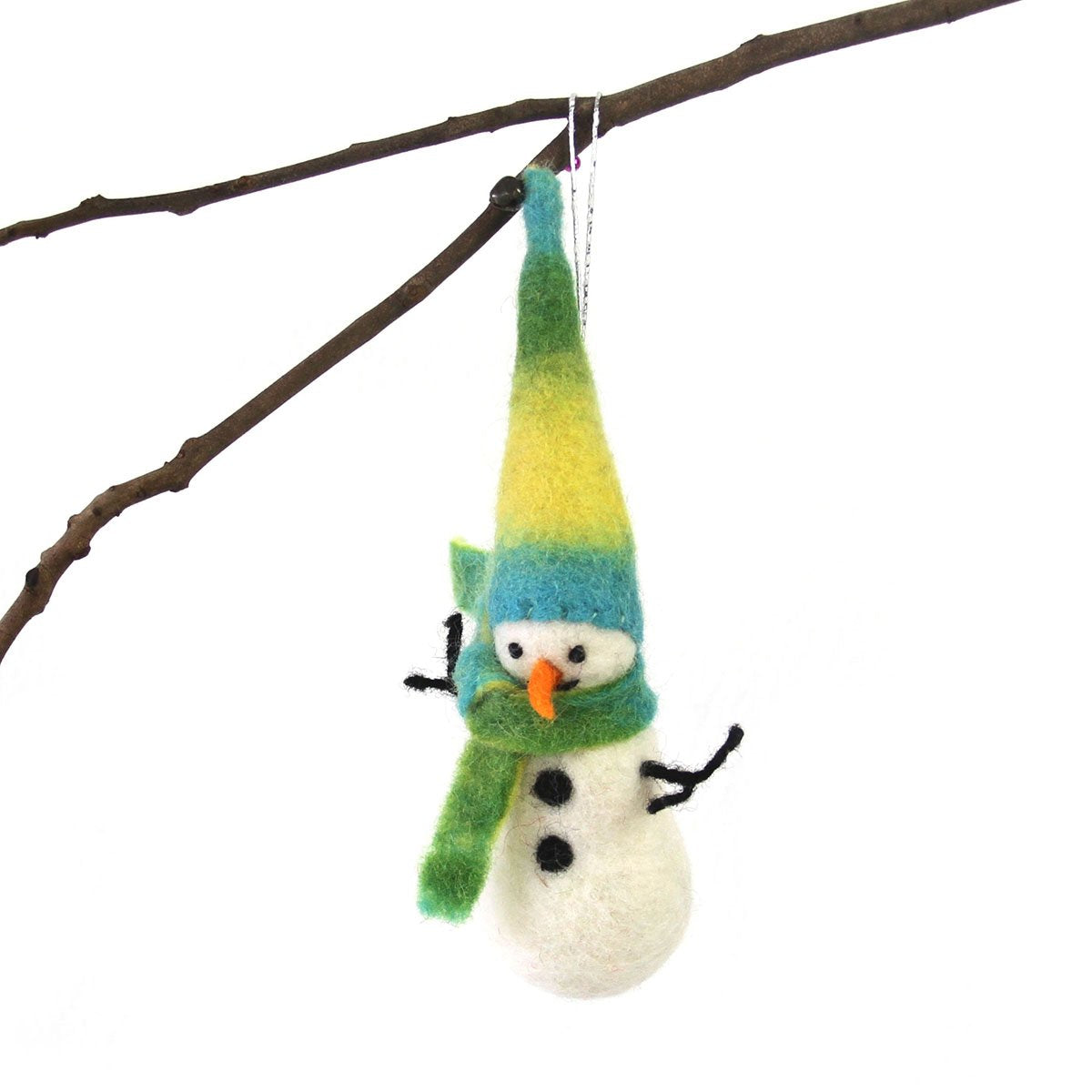 Hand Felted Christmas Ornament: Snowman - Global Groove (H) - Yvonne’s 100th Wish Inc