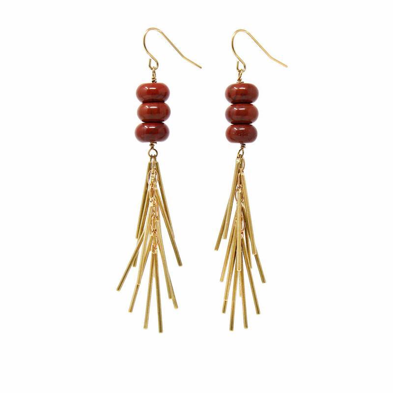 Earrings: Red Jasper and Metal Fringe - Starfish Project - Yvonne’s 100th Wish Inc