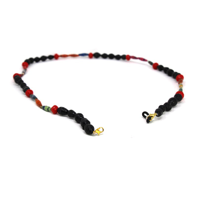 Face Mask/Eyeglass Paper Bead Chain, Black and Red - Yvonne’s 100th Wish Inc