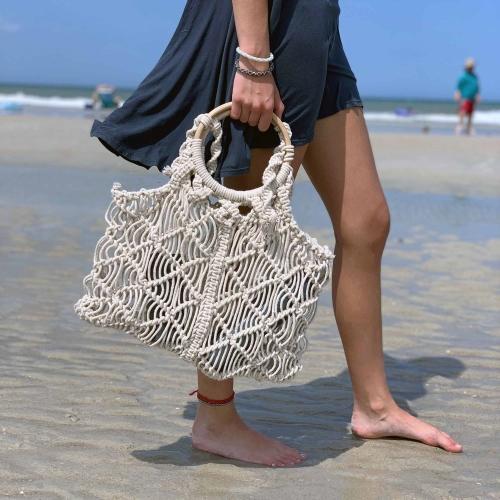 Macrame Bag with Wooden Handle