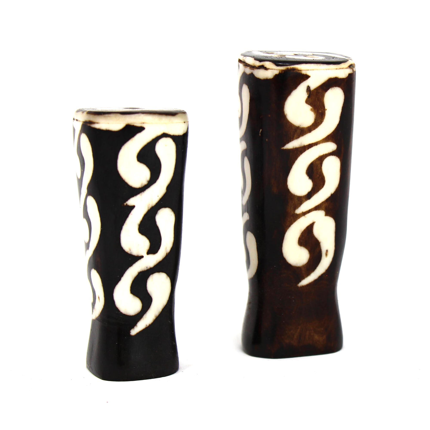 African Natural Bone Salt & Pepper Shakers, Traditional Batik Designs - Yvonne’s 100th Wish Inc