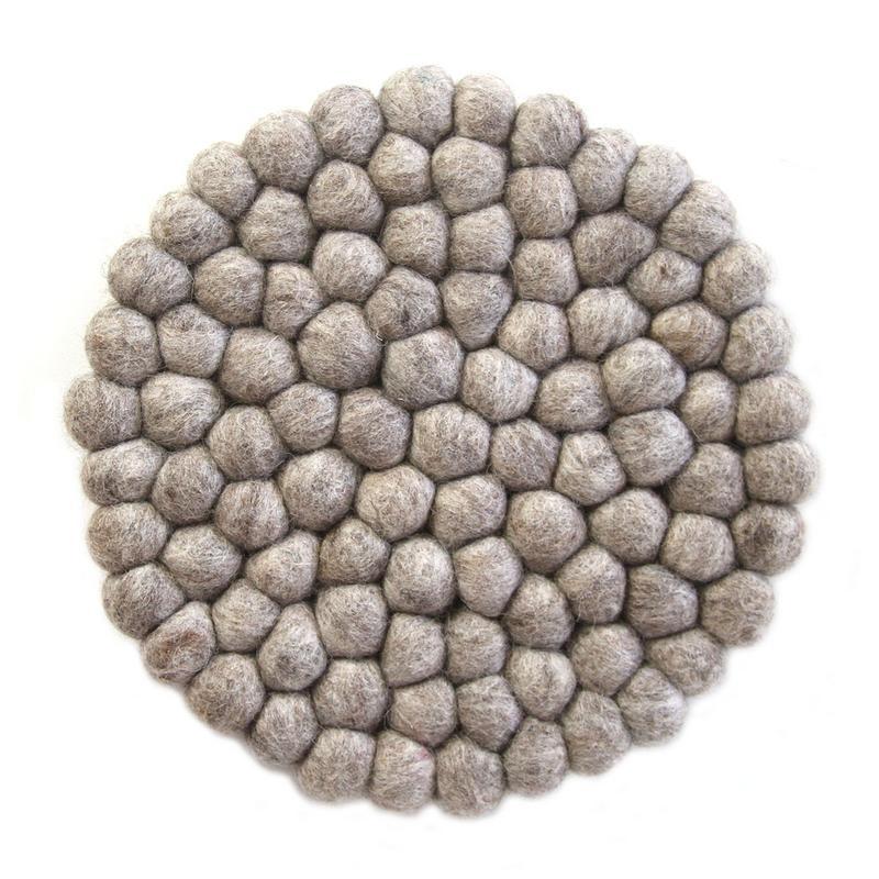 Hand Crafted Felt Ball Coasters from Nepal: 4-pack, Light Grey - Global Groove (T) - Yvonne’s 100th Wish Inc