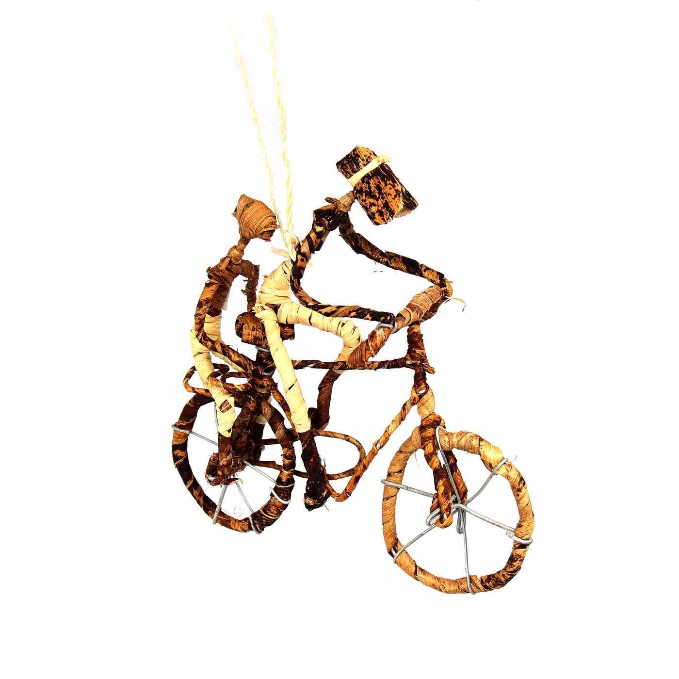 Banana Fiber Bicycle Ornament, Two Riders - Set of 2 Ornaments - Yvonne’s 100th Wish Inc