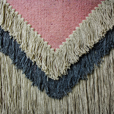 Handwoven Boho Wall Hanging, Pink with Cream Fringe