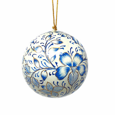 Handpainted Ornament Blue Floral - Yvonne’s 100th Wish Inc