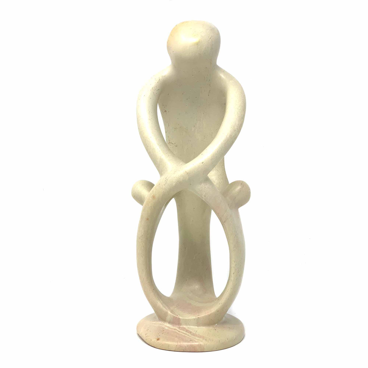 Natural 8-inch Tall Soapstone Family Sculpture - 1 Parent 2 Children - Smolart - Yvonne’s 100th Wish Inc